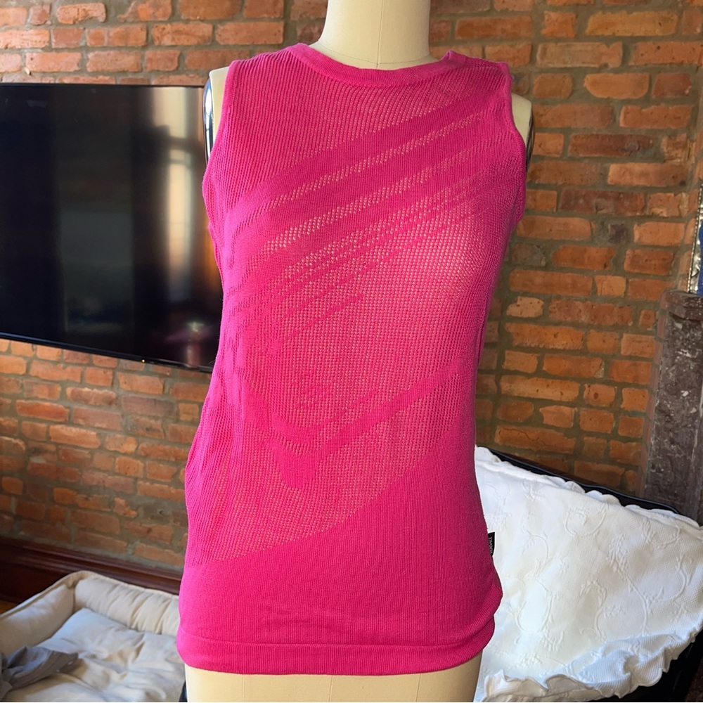 Vintage Versace Sport hot pink tank mesh top Y2K